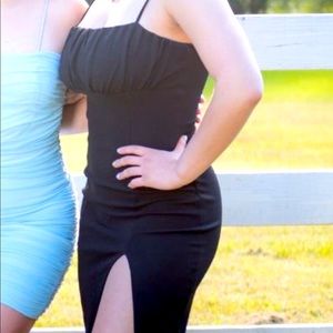 Black long body con dress